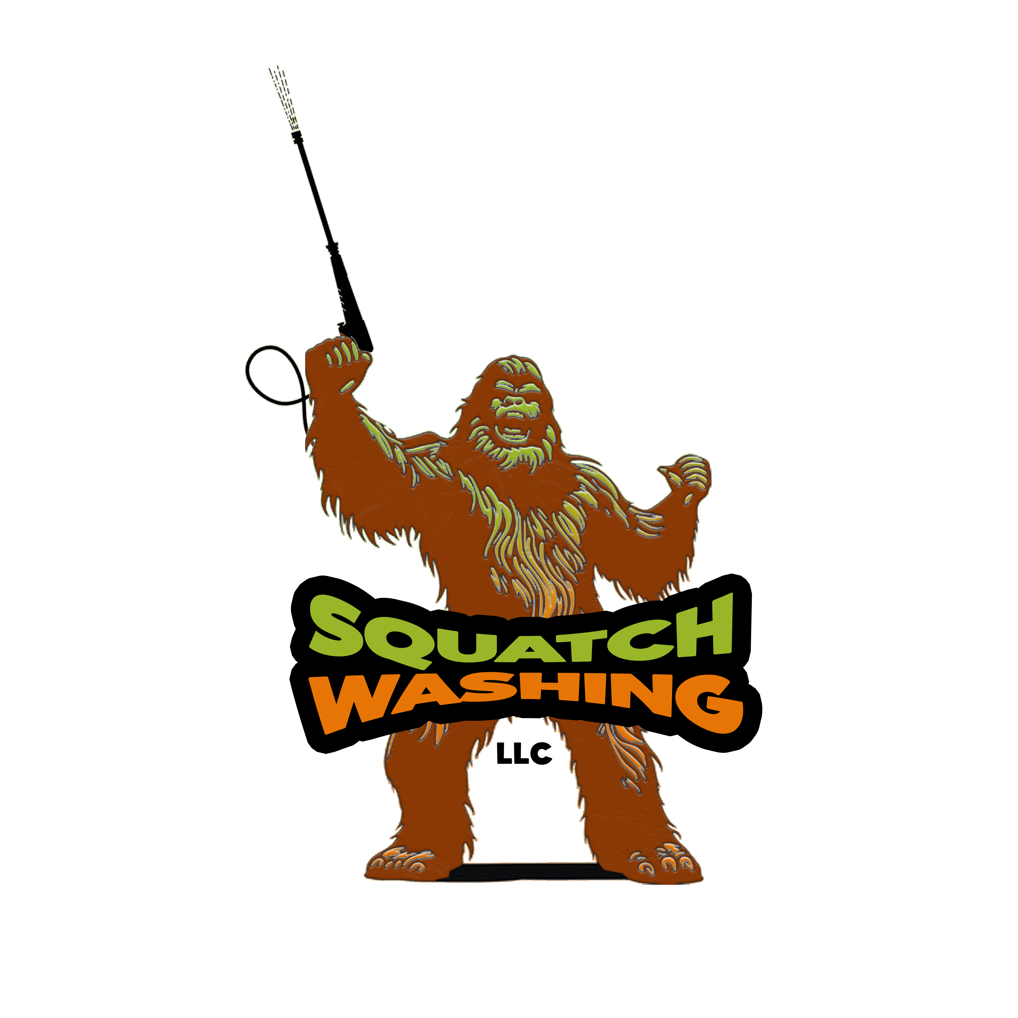 Squatch Washing Sasquatch with pressure wand